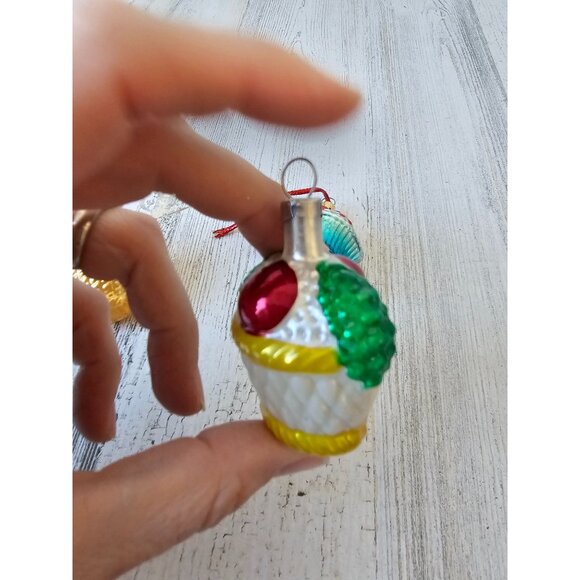 Vintage glass mercury basket fruit flour ornament West Germany set - Picture 7 of 14